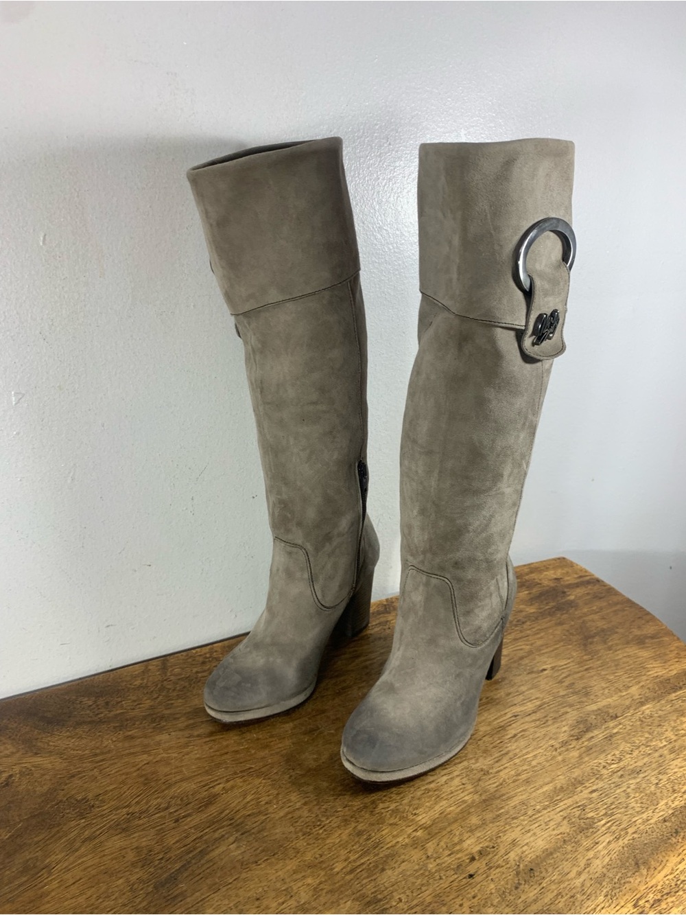 Miss sixty vintage taupe Suede knee high boots chunky heel Y2K - Picture 2 of 13